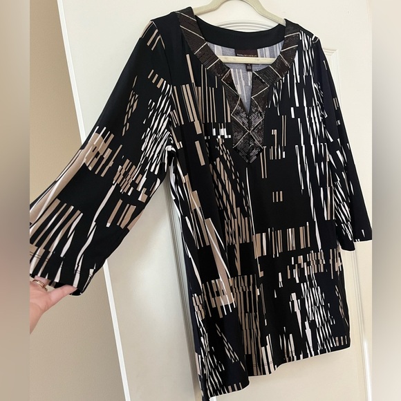 Dana Buchman Elegant Mixed Black Sequin Neckline 3/4 Sleeve Women’s Size Large - Picture 5 of 16